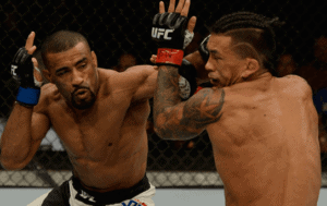 MMA Fighter Hawaiian Russell Doane getting a left hook in the face by Jerrod Sanders in the UFC
