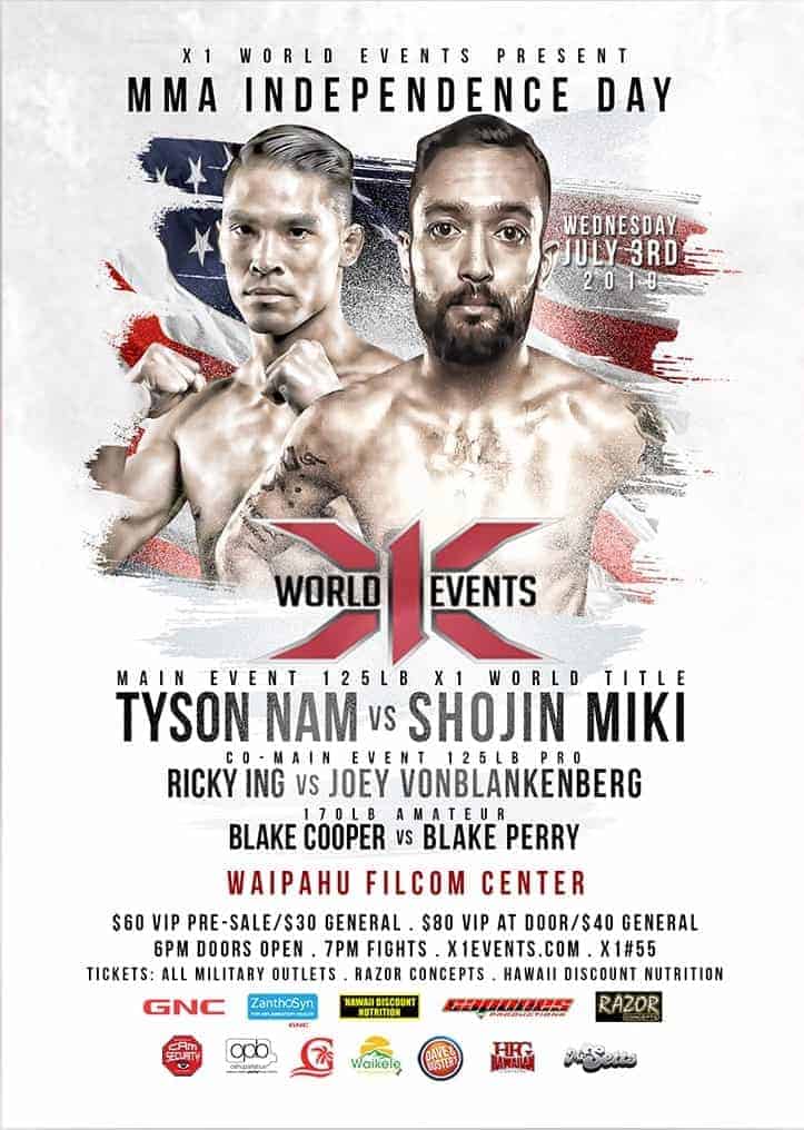 X1 55 MMA Fight in Hawaii, July 3. Filcom Center