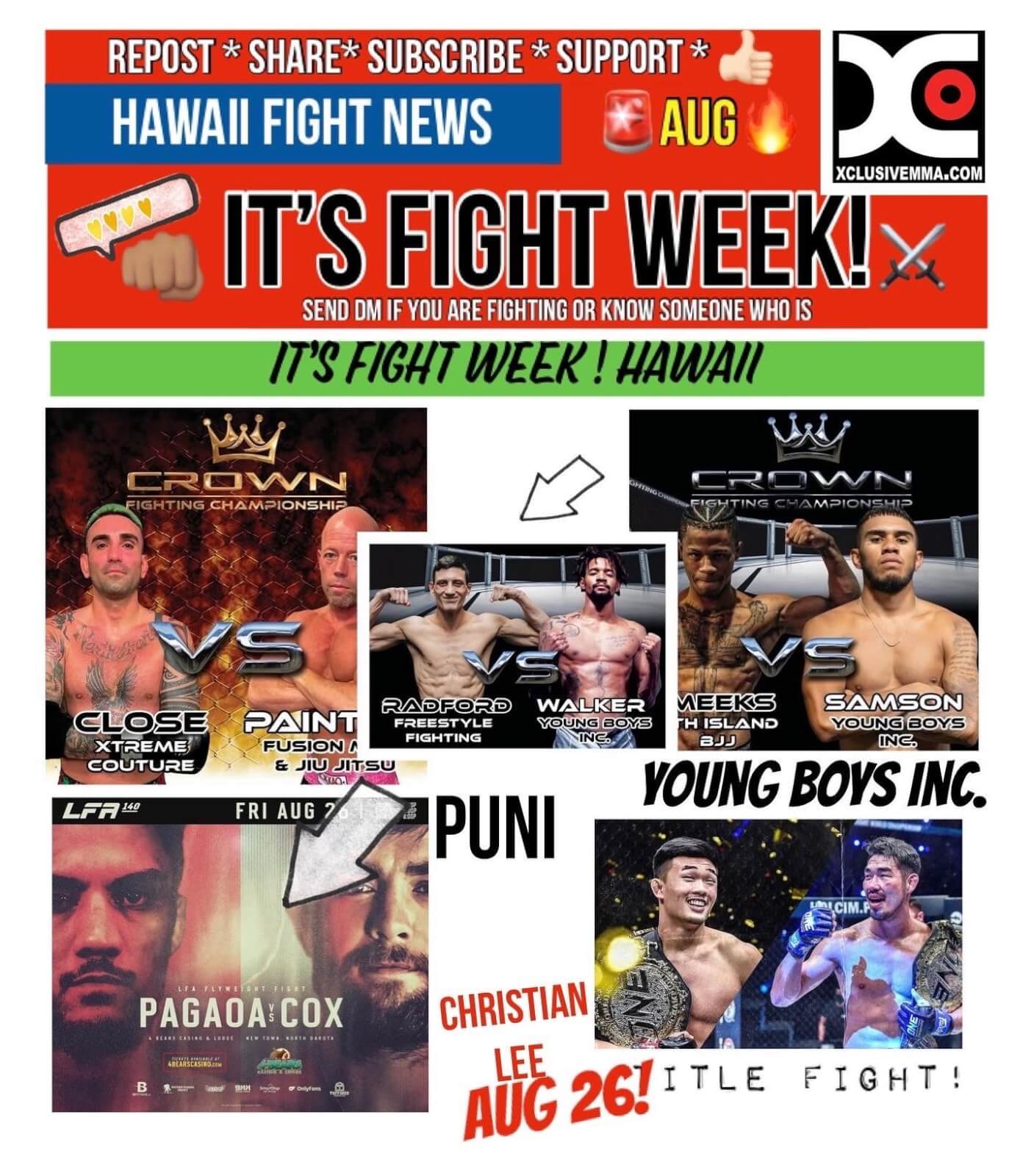 Hawaii Fighters Weekly – Fight Schedule August