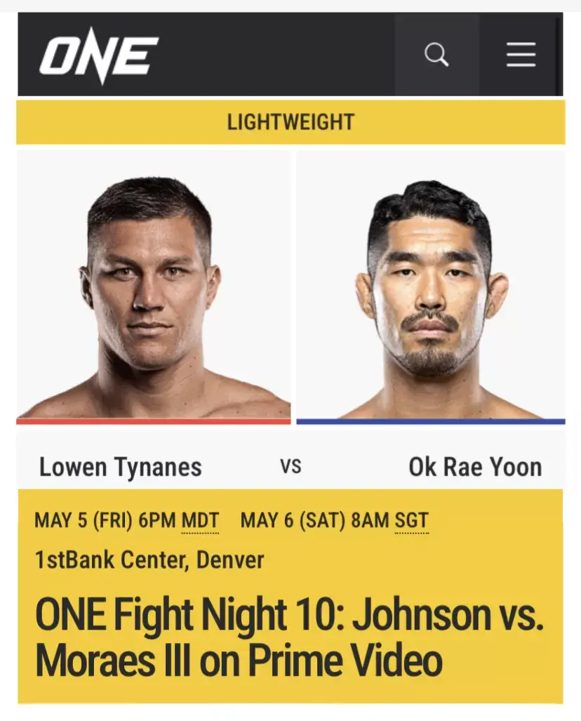 One Fight Night 10: Lowen Tynanes vs. Ok Rae Yun